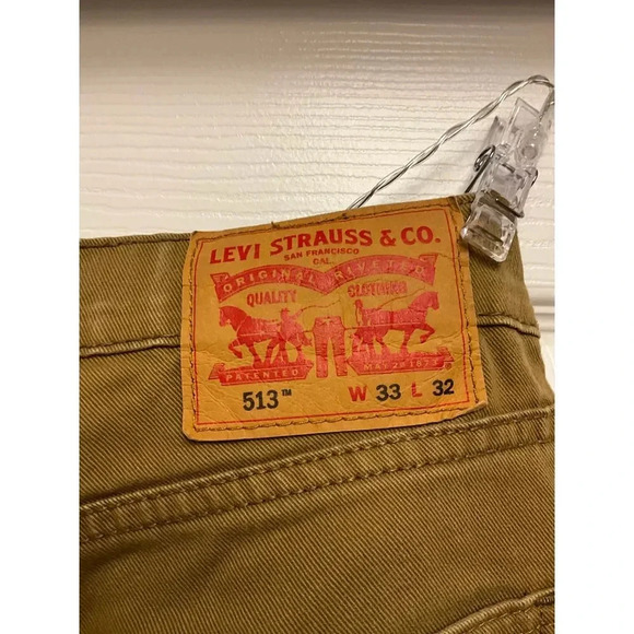 Levi's 513 Slim Straight Khaki Tan Jeans Casual Everyday Denim W33 L32 - Picture 4 of 6